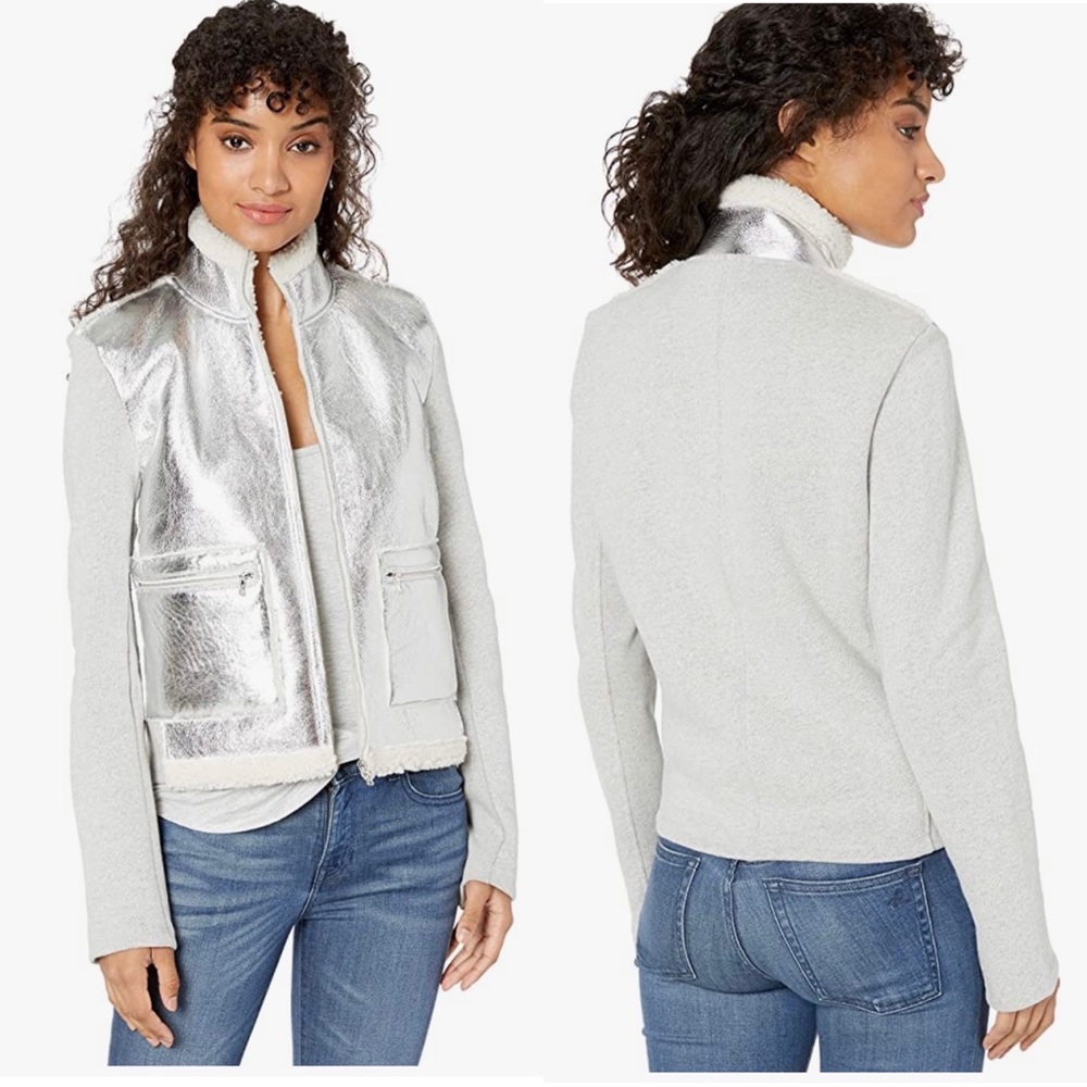 Majestic Filatures Women's Jacket with Metallic Leather Front Pockets
